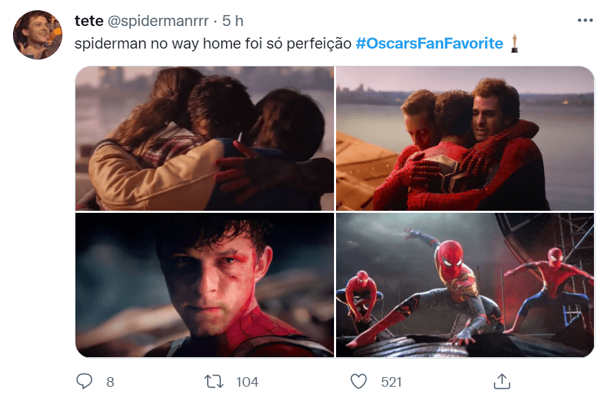 Tweet de campanha para Homem-Aranha 3 ao Oscar.