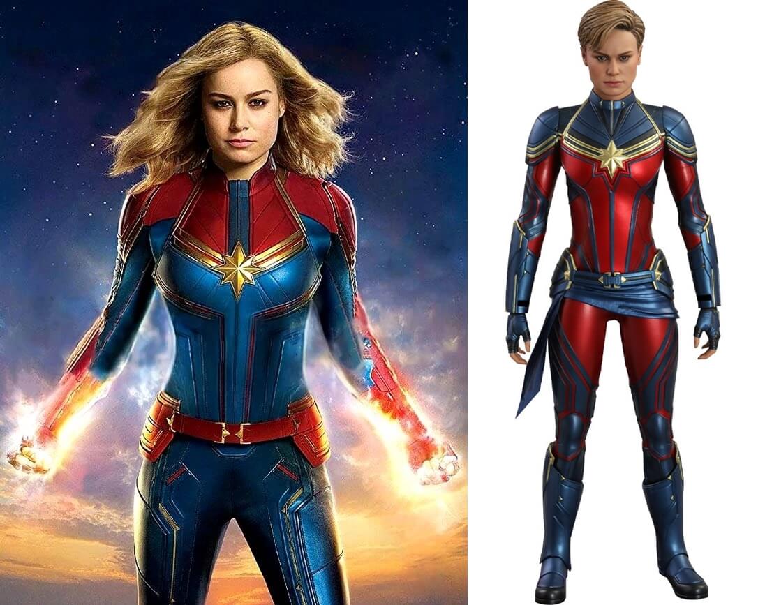 Diferentes uniformes da Capitã Marvel.