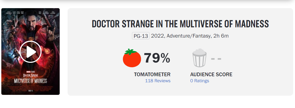 Nota de Doutor Estranho 2 no Rotten Tomatoes.