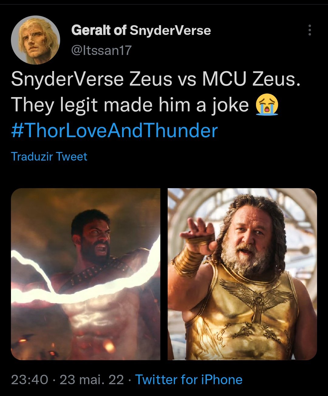 Fãs da DC fazem comparação com o Zeus de Thor 4.