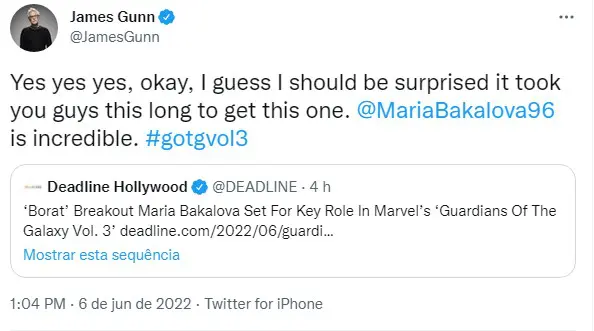 James Gunn dá as boas vindas à atriz de Guardiões da Galáxia Vol. 3