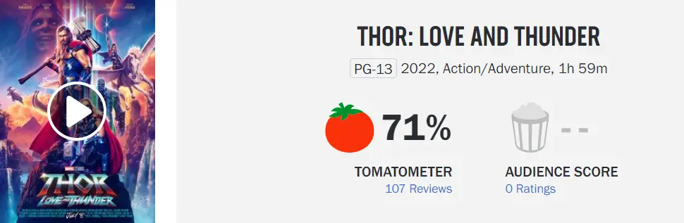 Aprovação de Thor 4 no Rotten Tomatoes.