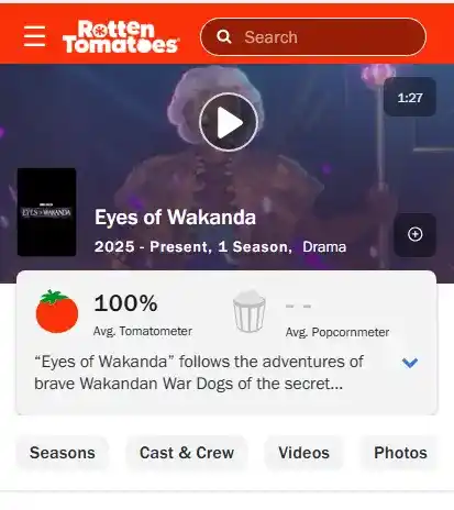 Olhos de Wakanda com 100% no Rotten Tomatoes