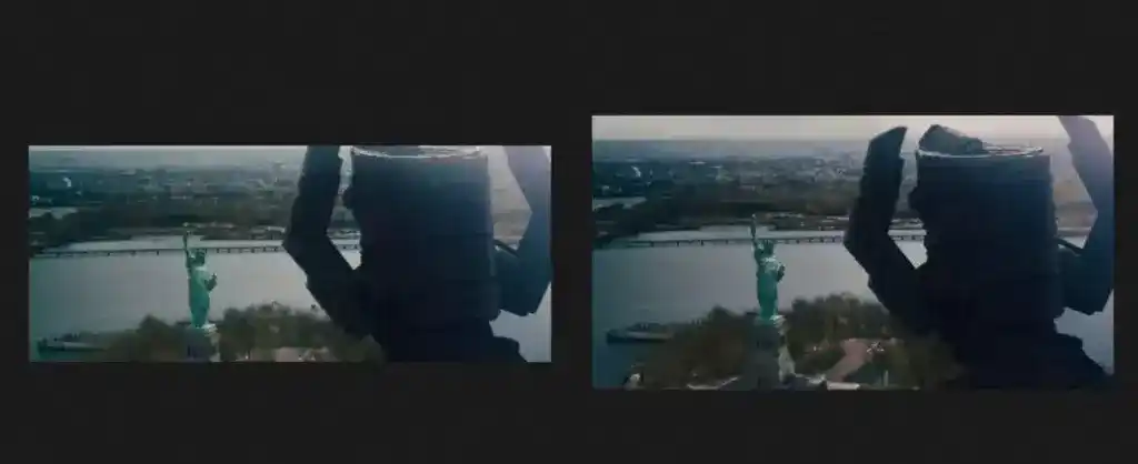 À esquerda o formato normal, e a direita a versão em IMAX.