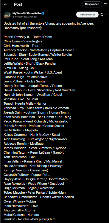 Vingadores: Doomsday – Vaza nova lista de elenco