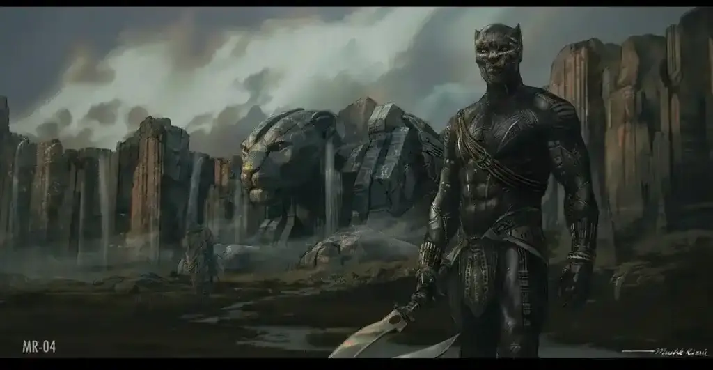 Pantera Negra com máscara em wakanda